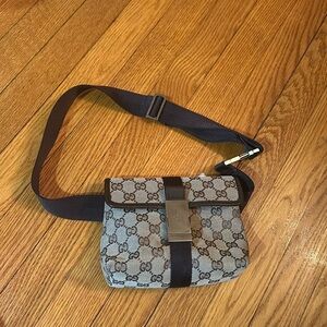 Monogram canvas buckle front belt bag